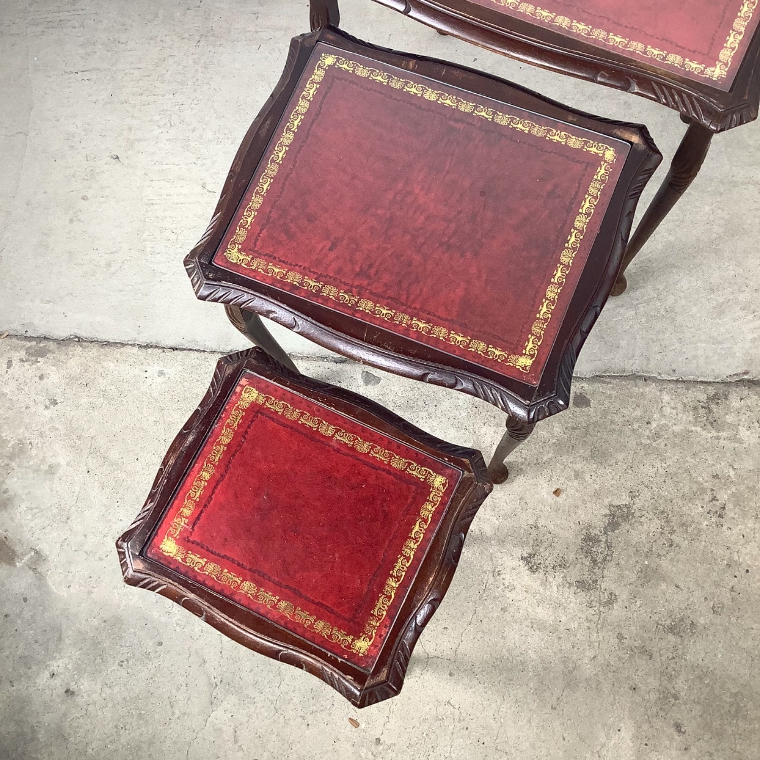 Vintage Nesting Side Tables with Leather Tops- 3 - image-6