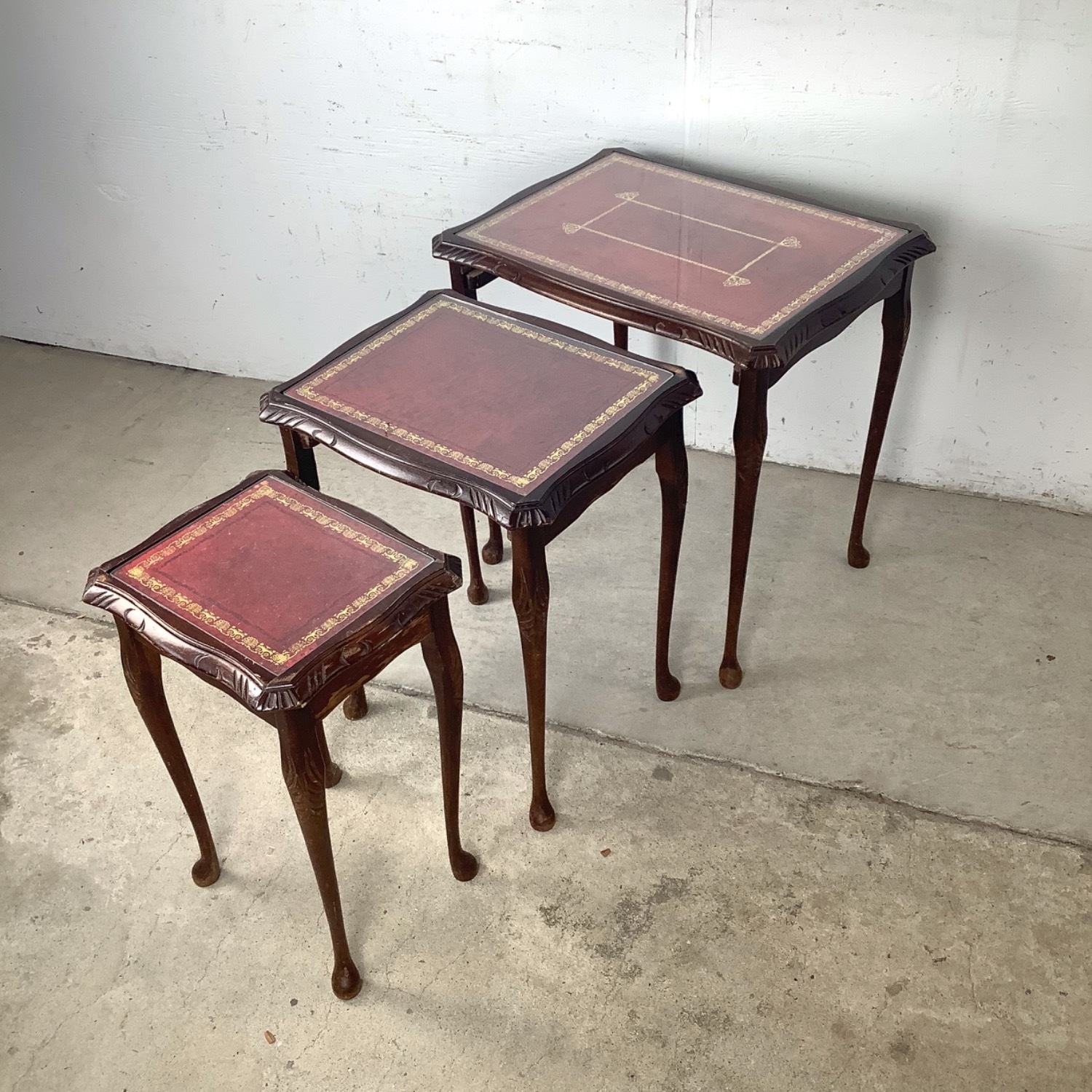 Vintage Nesting Side Tables with Leather Tops- 3 - image-5