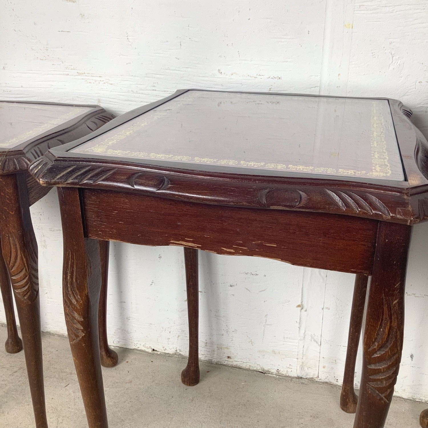 Vintage Nesting Side Tables with Leather Tops- 3 - image-12