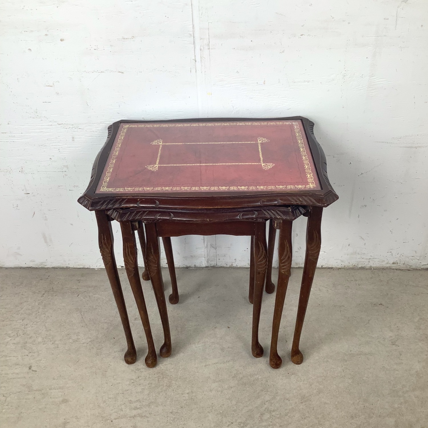 Vintage Nesting Side Tables with Leather Tops- 3 - image-1