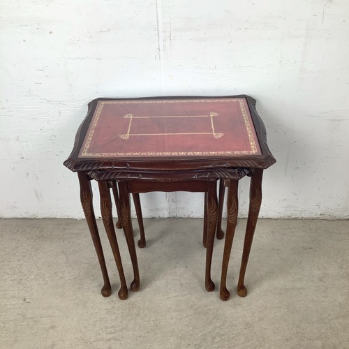 Used Vintage Nesting Side Tables with Leather Tops- 3 for sale on AptDeco
