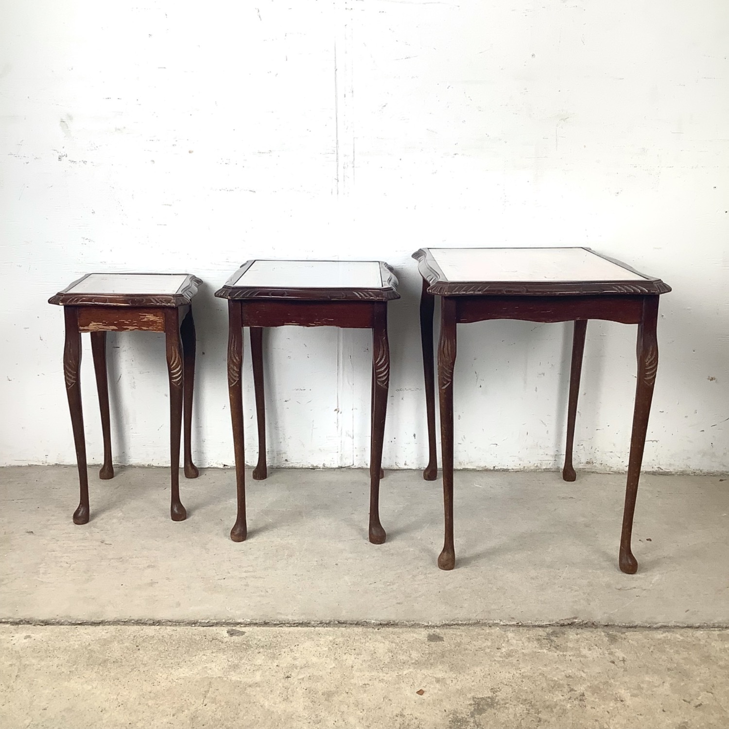 Vintage Nesting Side Tables with Leather Tops- 3 - image-10