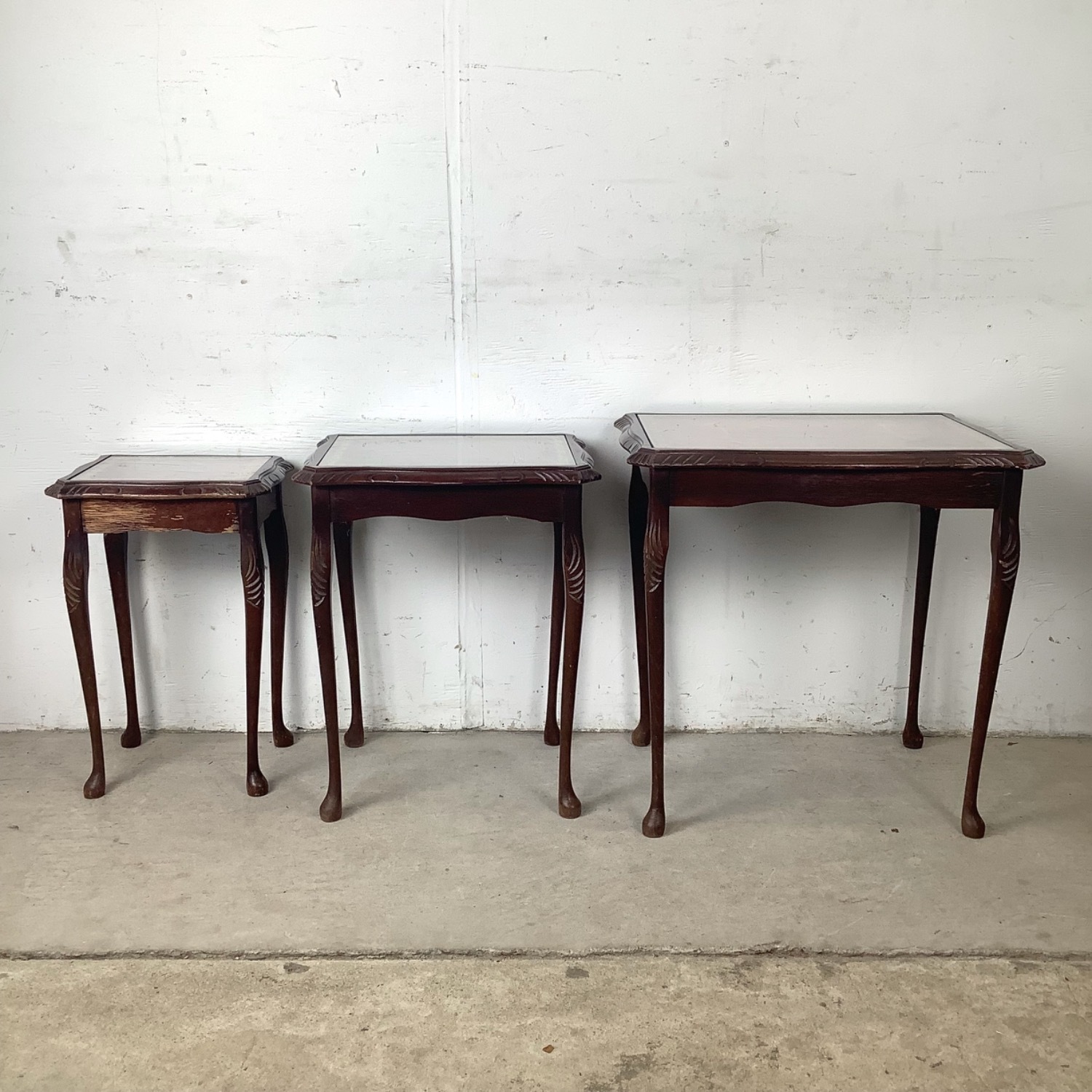 Vintage Nesting Side Tables with Leather Tops- 3 - image-9