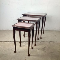Vintage Nesting Side Tables with Leather Tops- 3