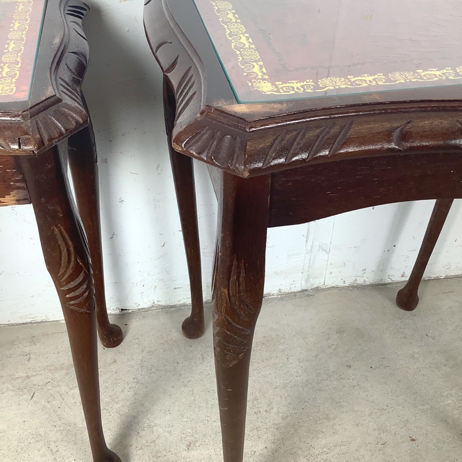 Vintage Nesting Side Tables with Leather Tops- 3 - image-13