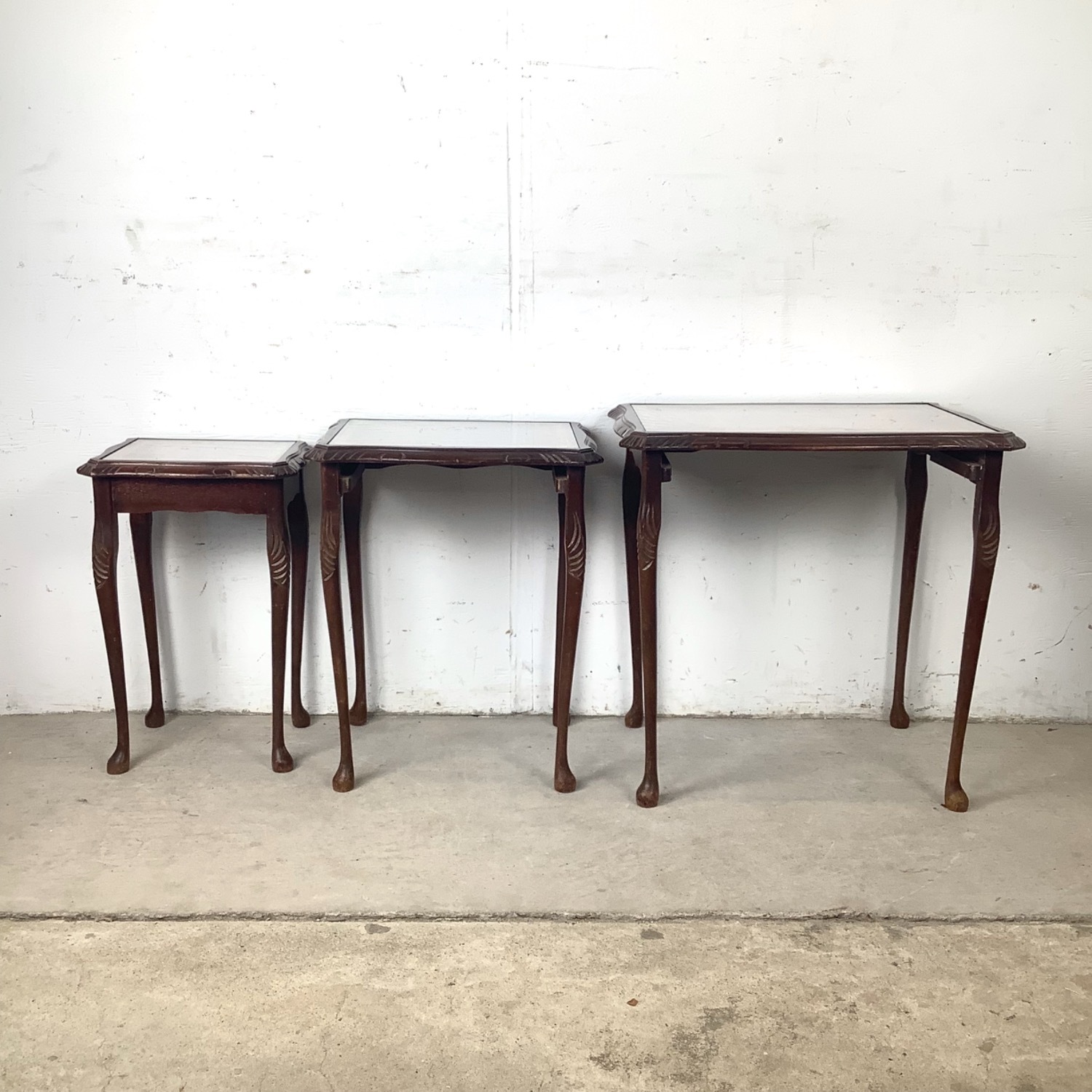 Vintage Nesting Side Tables with Leather Tops- 3 - image-7