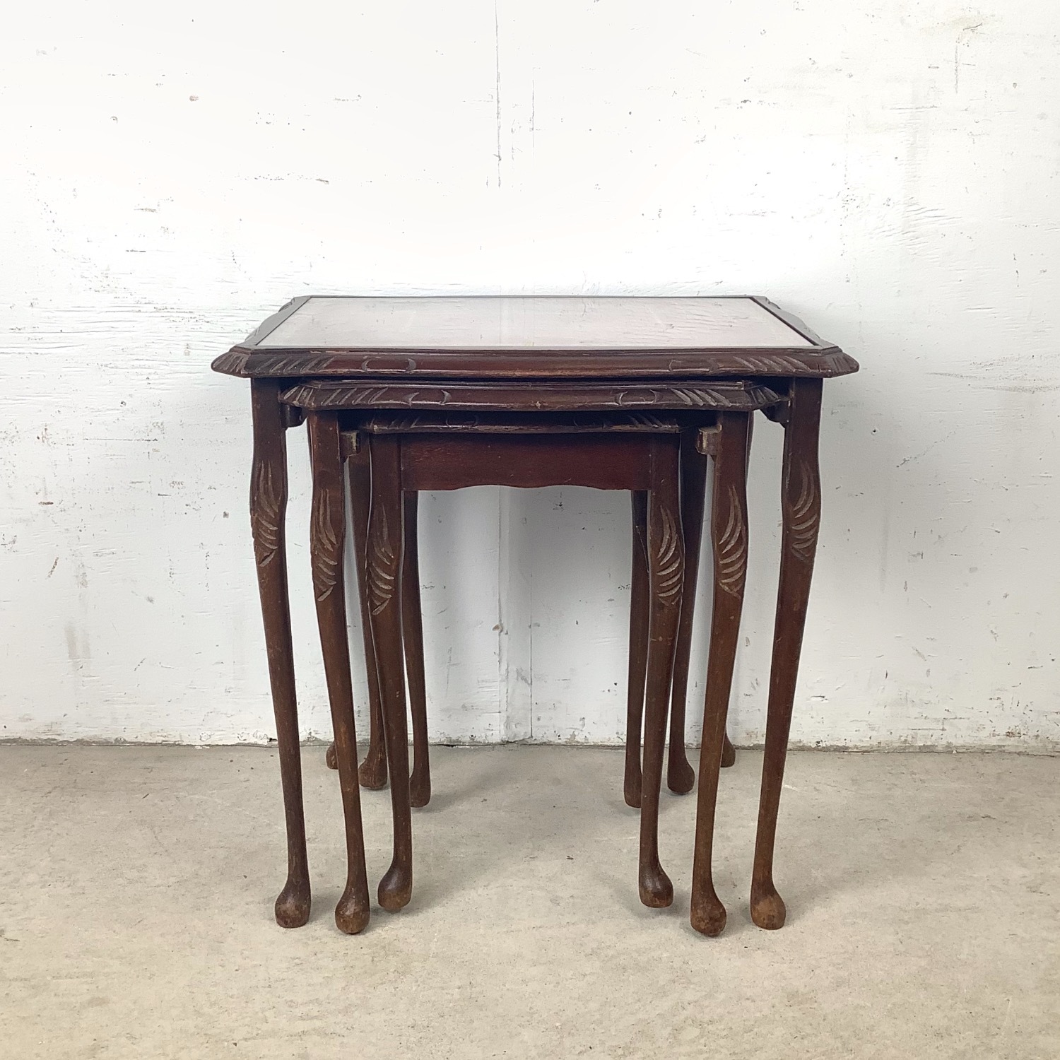 Vintage Nesting Side Tables with Leather Tops- 3 - image-2