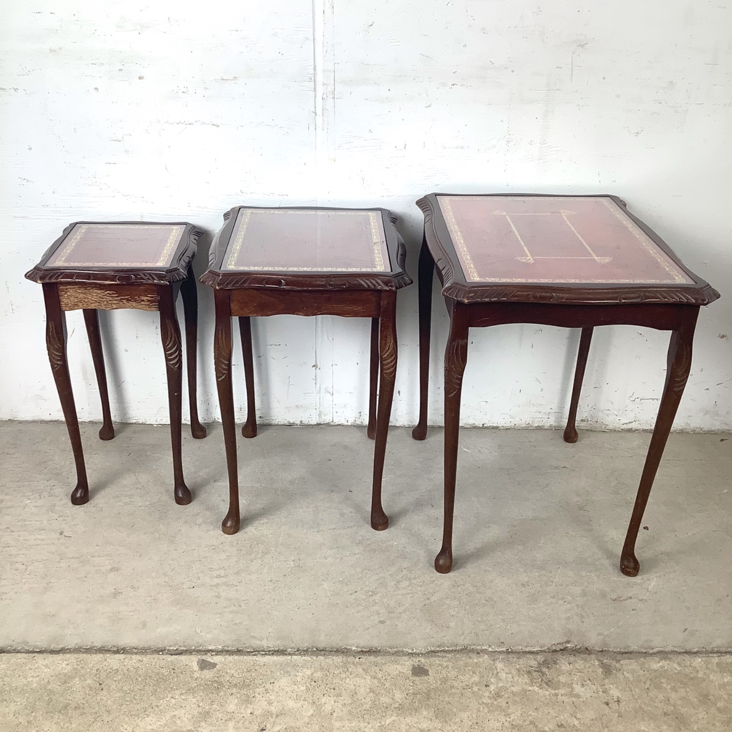 Vintage Nesting Side Tables with Leather Tops- 3 - image-8