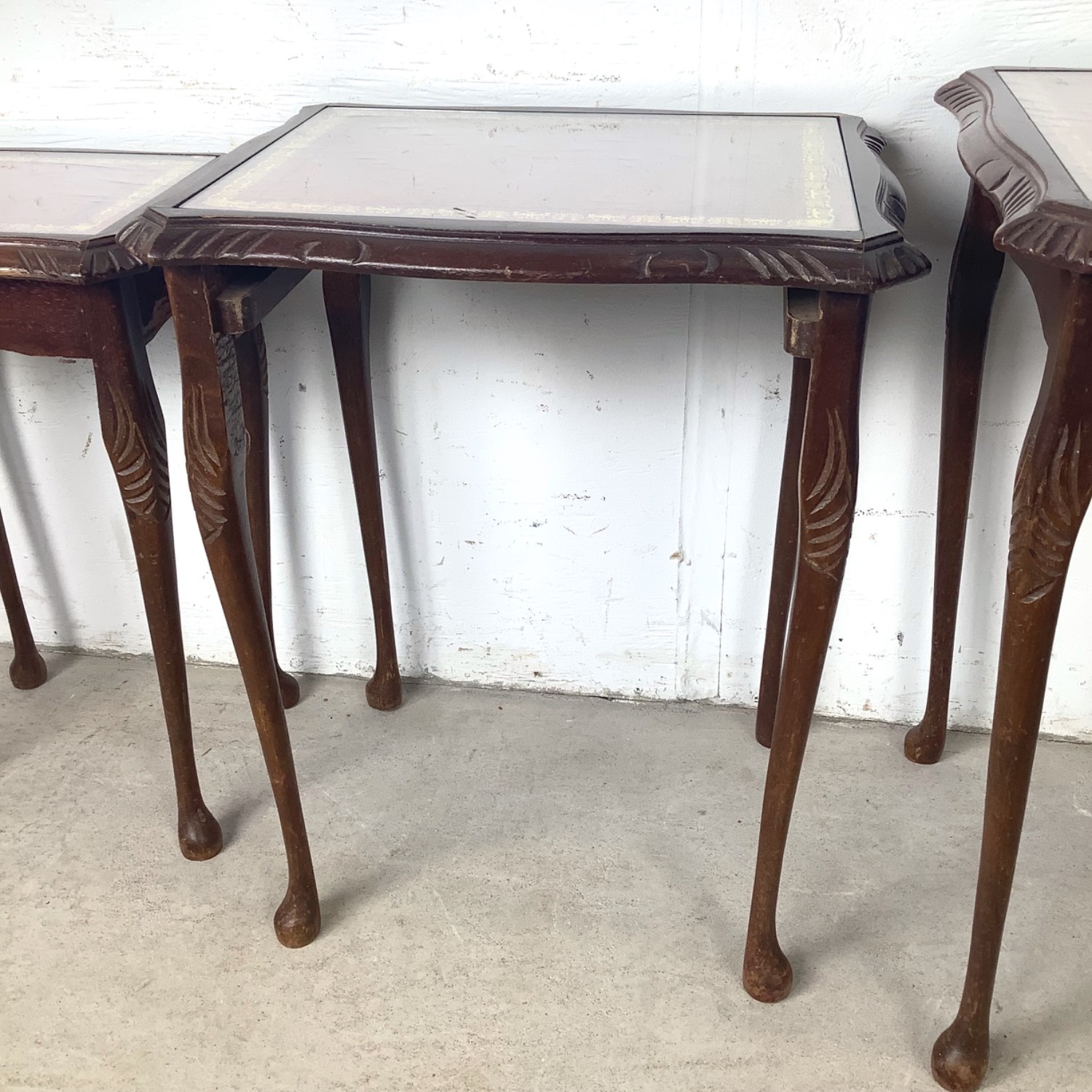 Vintage Nesting Side Tables with Leather Tops- 3 - image-4