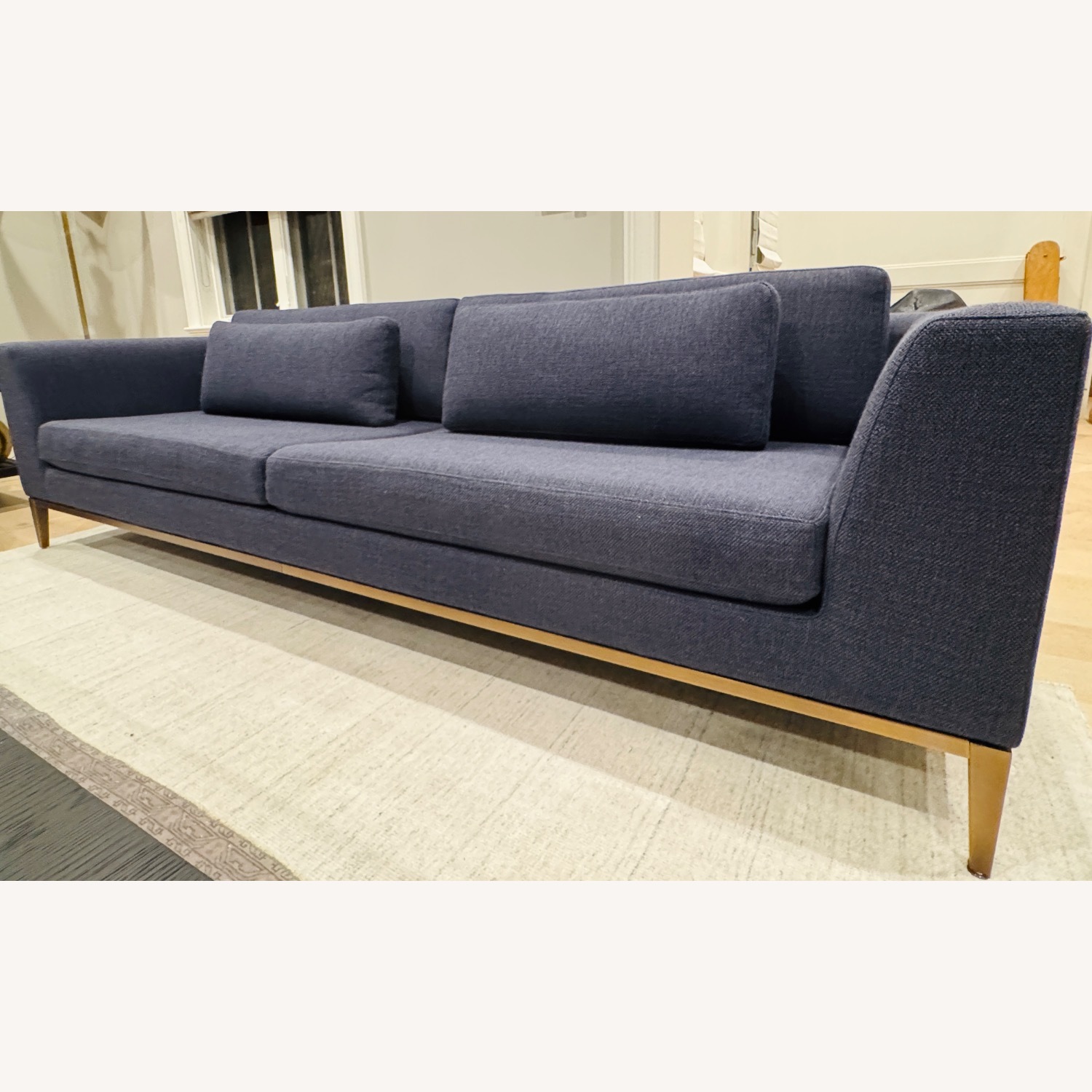 Restoration Hardware Blue Fabric 3+ Seater Sofa - image-4