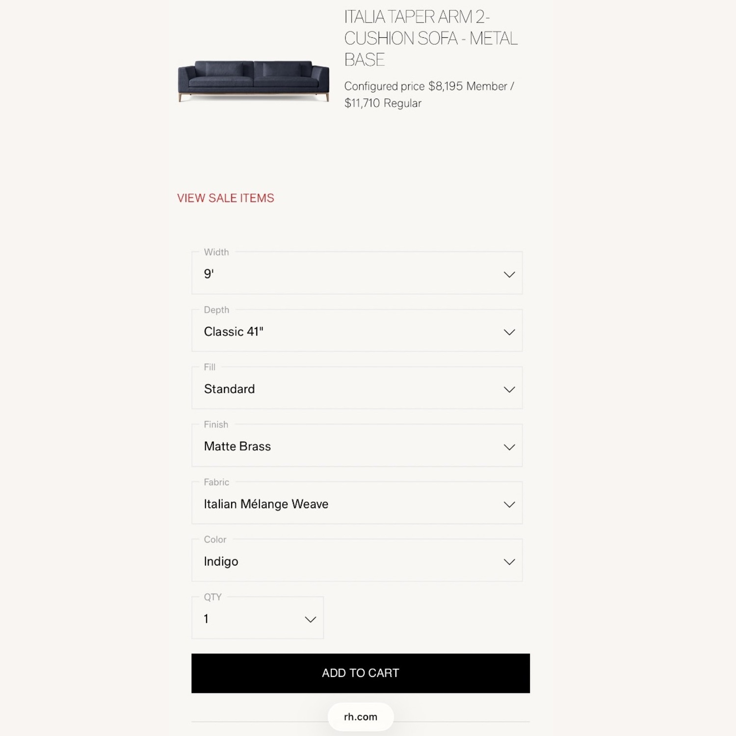 Restoration Hardware Blue Fabric 3+ Seater Sofa - image-6