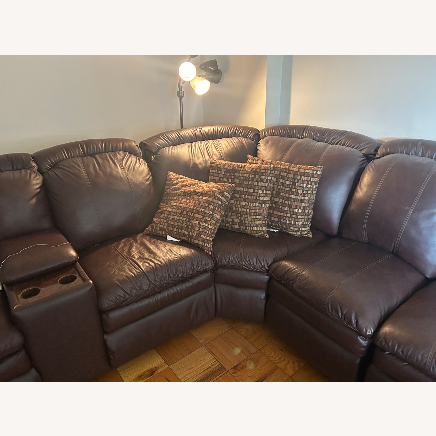 Large Brown Leather Sofa Sectional - image-5