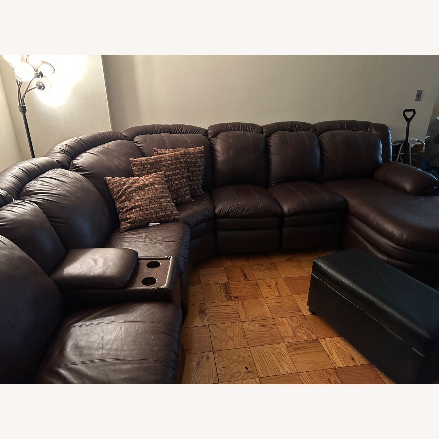 Large Brown Leather Sofa Sectional - image-1