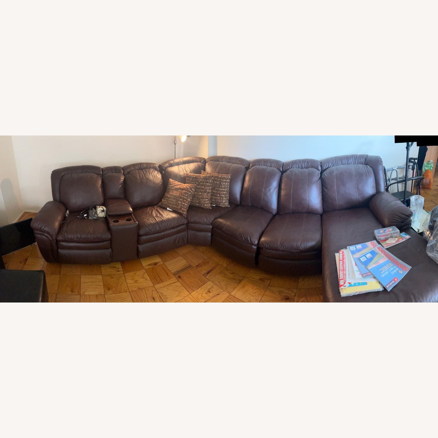 Large Brown Leather Sofa Sectional - image-4