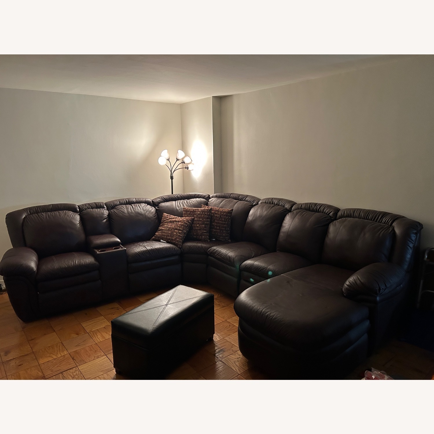 Large Brown Leather Sofa Sectional - image-2