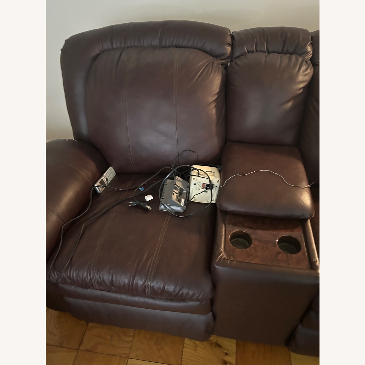 Large Brown Leather Sofa Sectional - image-7