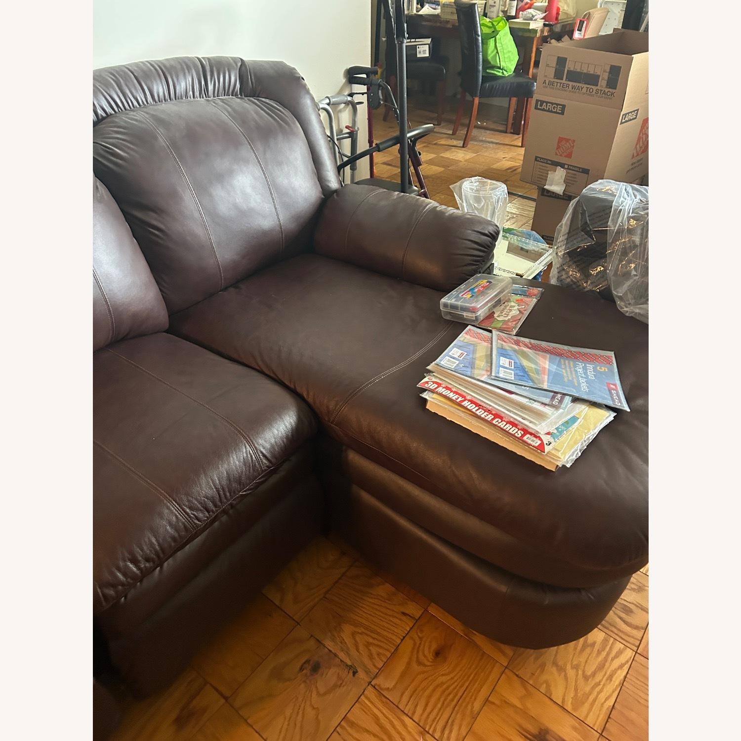 Large Brown Leather Sofa Sectional - image-6