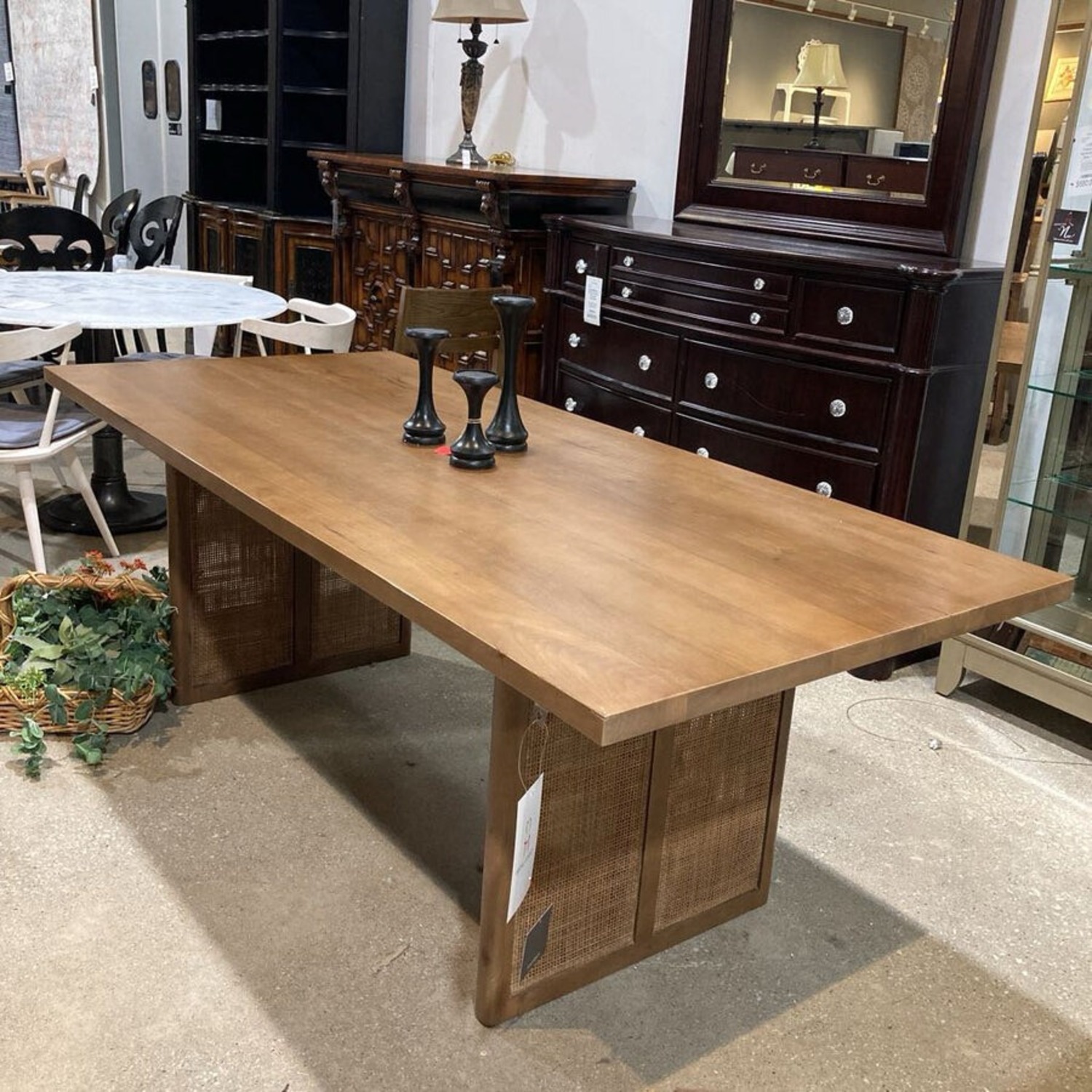 Grier Solid Wood W Cane Accented Base Table - image-2