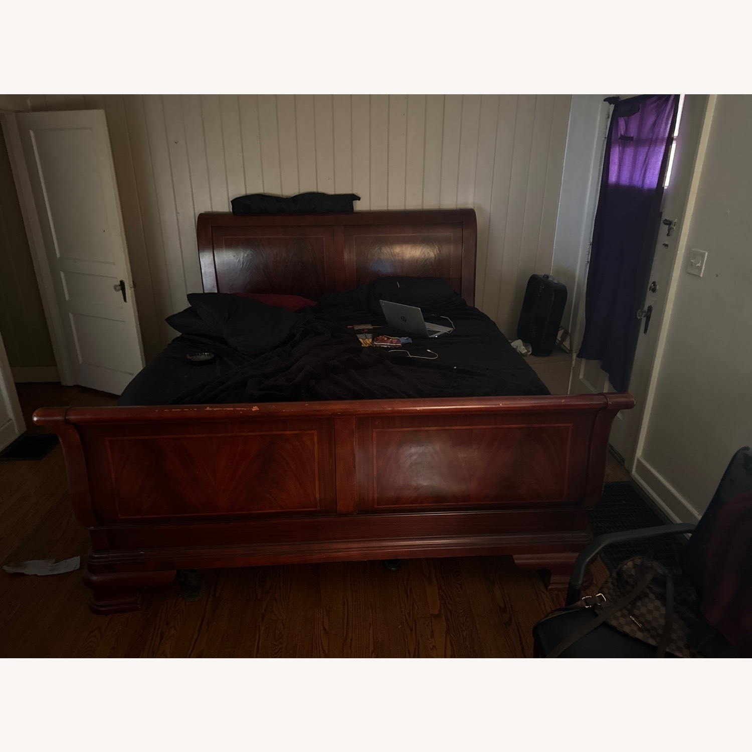 Dark Brown Wood King Bed - image-2