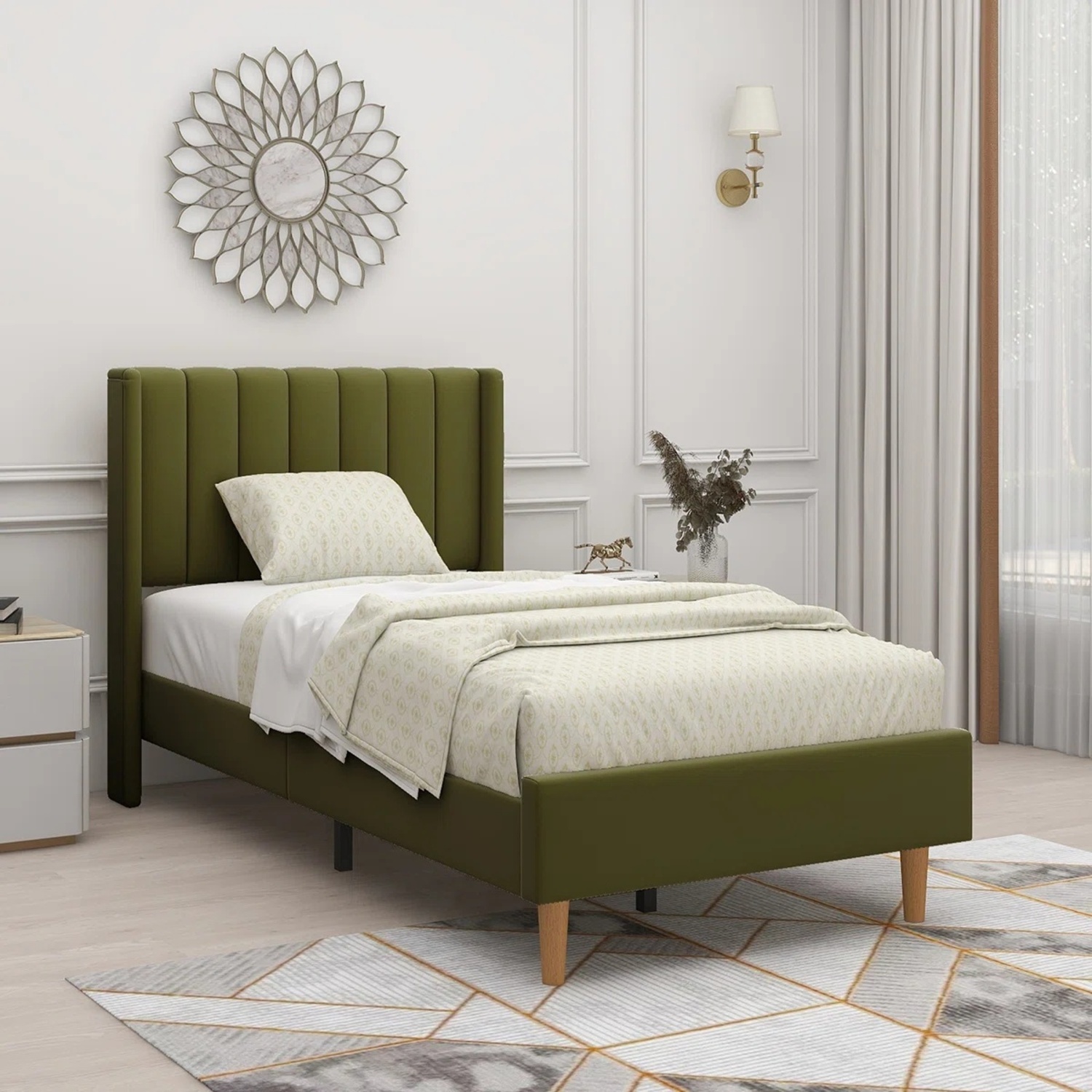Velvet Pistachio Green Twin Bed - image-4