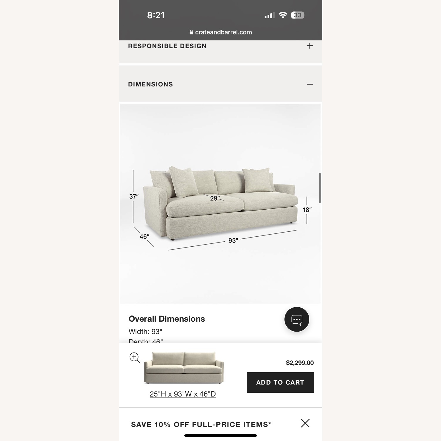 Crate & Barrel Natural Fabric 3+ Seater Sofa - image-3