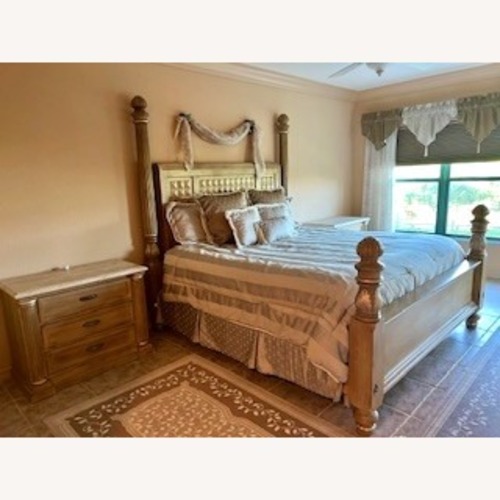 Used Drexel Light Brown Wood King Bed for sale on AptDeco