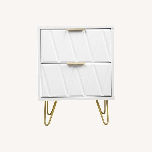 Used Modern Simple Geometric Style Nightstand with 2 Drawers and Metal Legs for sale on AptDeco