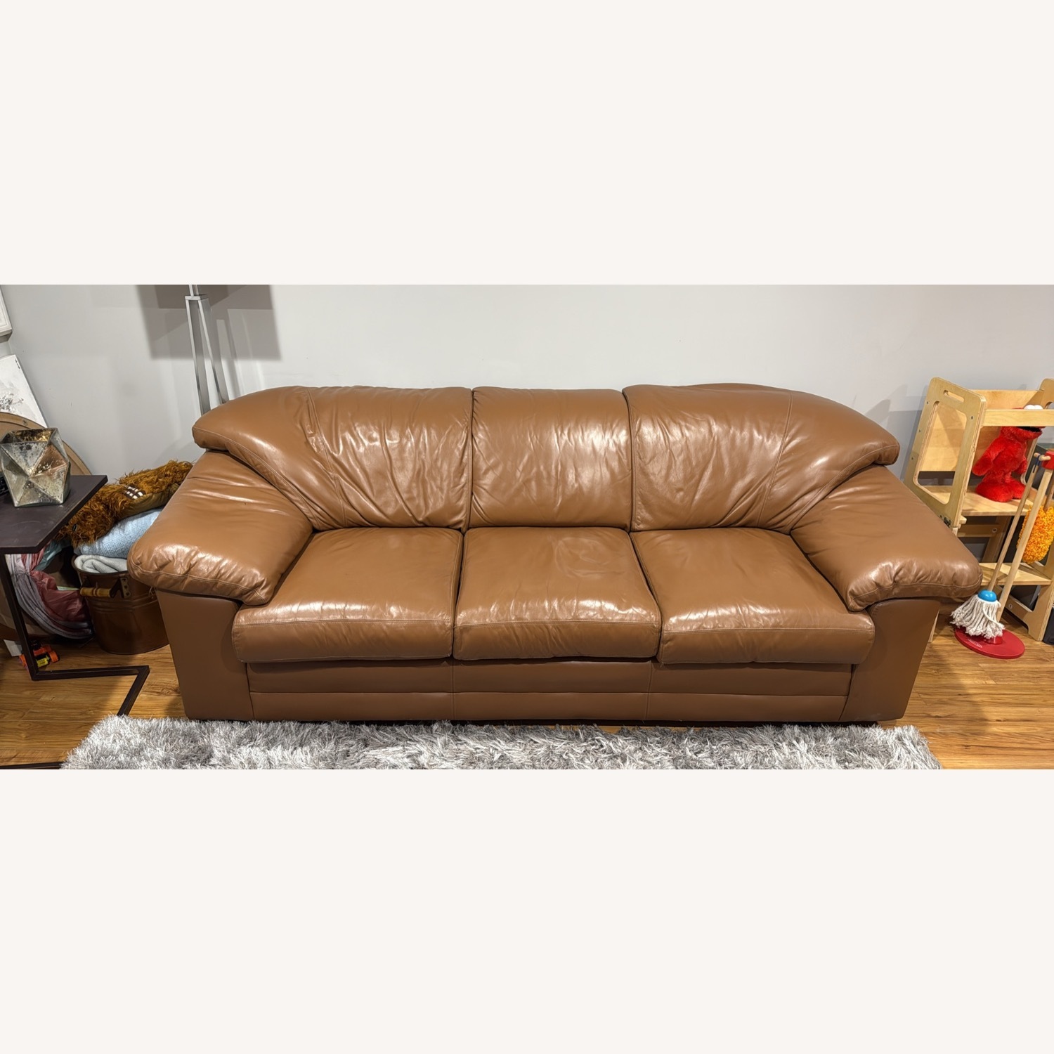 Light Brown Leather 3+ Seater Sofa - image-0