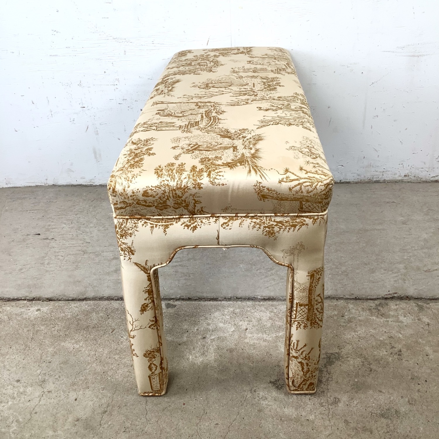 Louis XVI Style Upholstered Bench in Toile Fabric - image-7