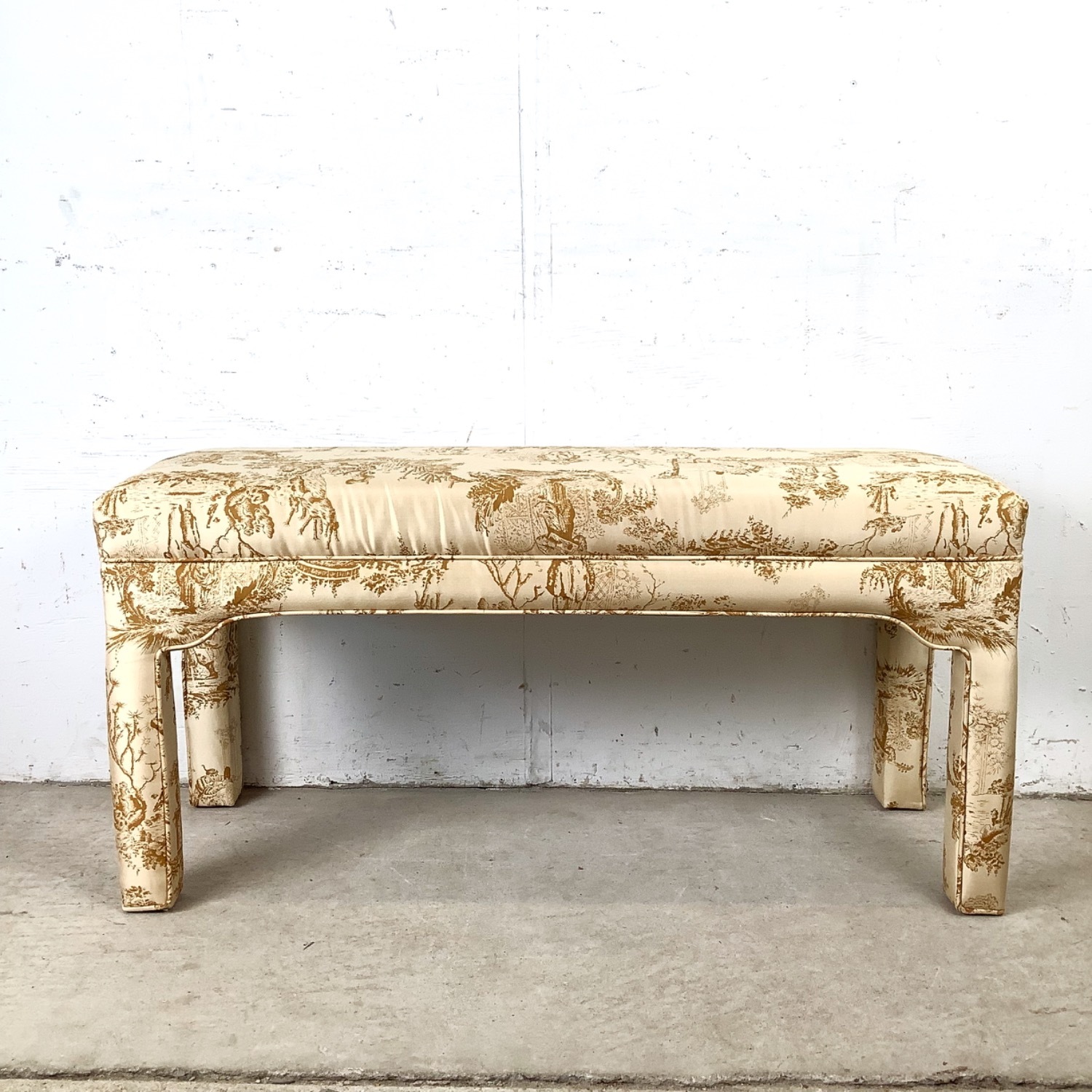 Louis XVI Style Upholstered Bench in Toile Fabric - image-0
