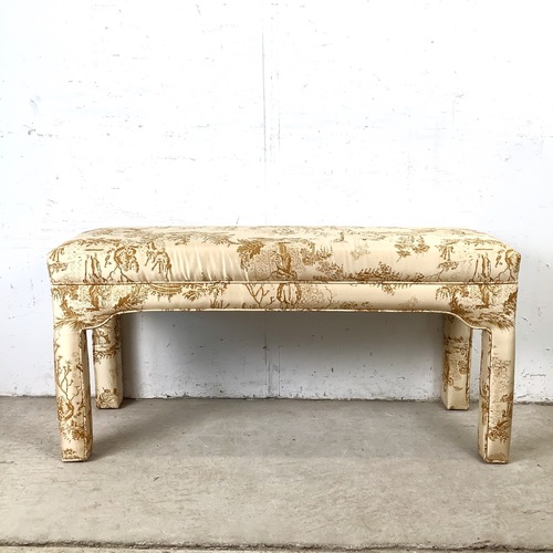 Used Louis XVI Style Upholstered Bench in Toile Fabric for sale on AptDeco