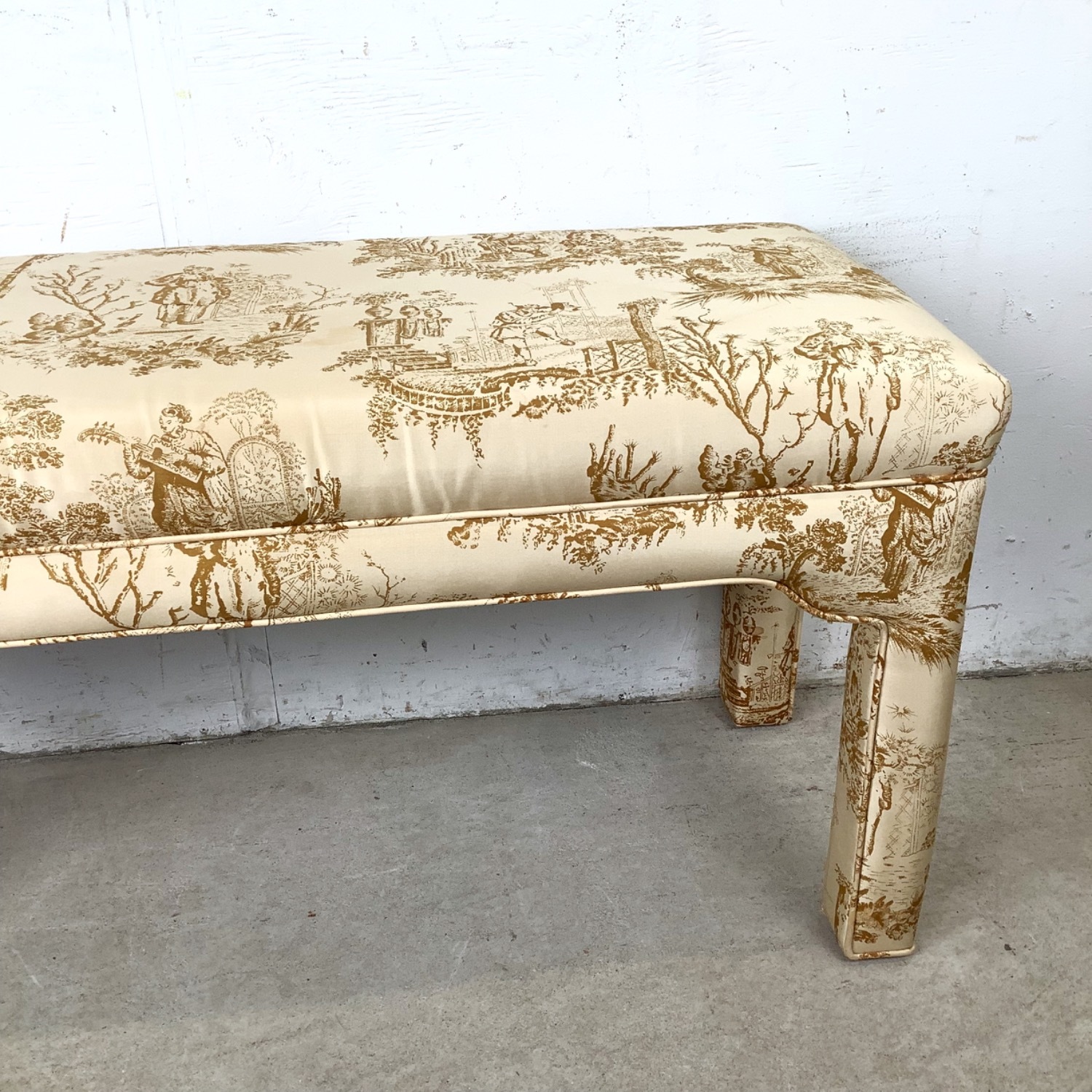 Louis XVI Style Upholstered Bench in Toile Fabric - image-2
