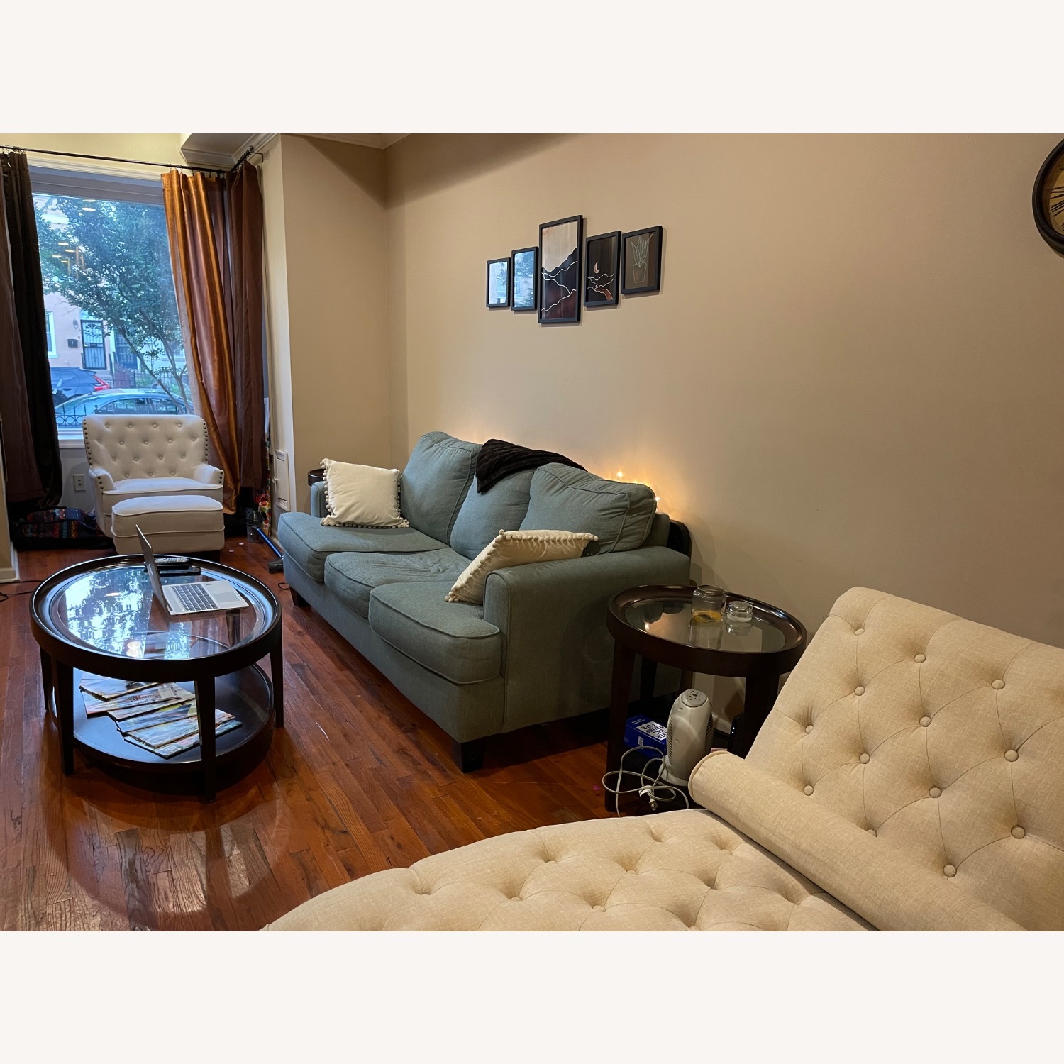 Light Blue 3-Seater Couch with Pull-Out Bed - image-1