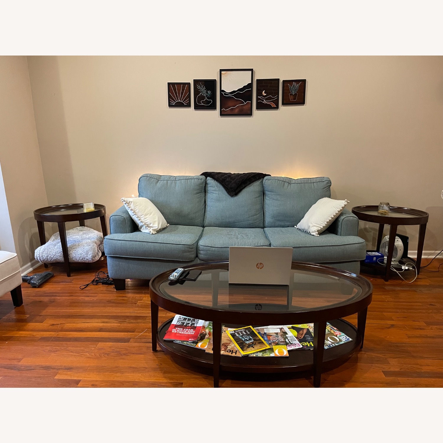 Light Blue 3-Seater Couch with Pull-Out Bed - image-0