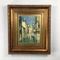 Old World European Canal Scene Vintage Print