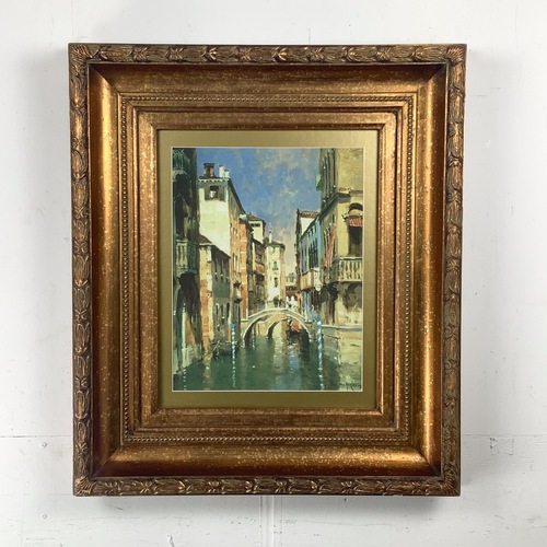 Used Old World European Canal Scene Vintage Print for sale on AptDeco