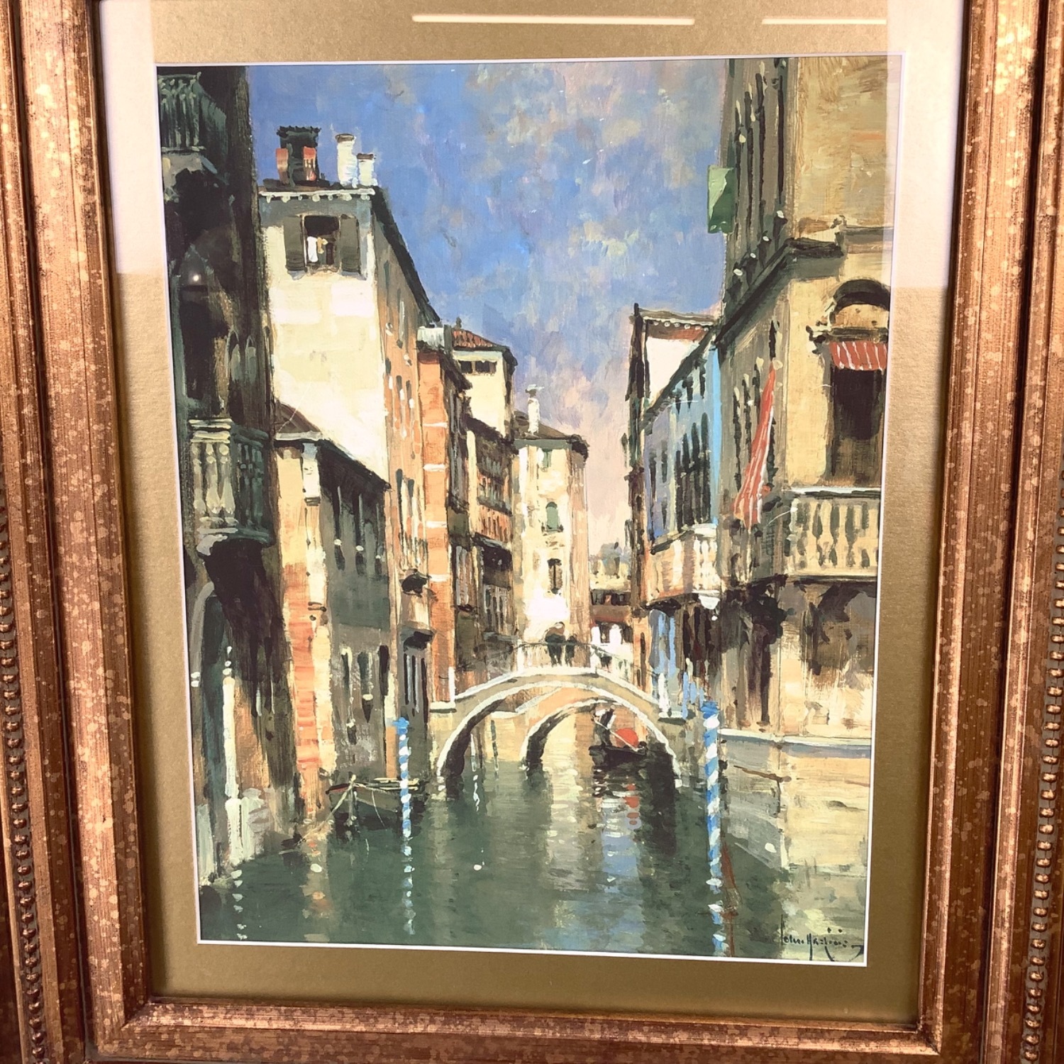 Old World European Canal Scene Vintage Print - image-3