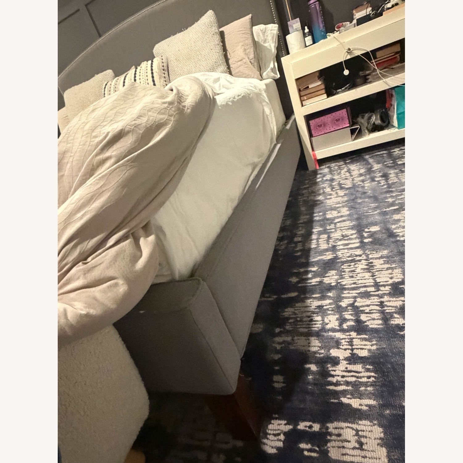 Pottery Barn Dark Gray Fabric King Bed - image-3