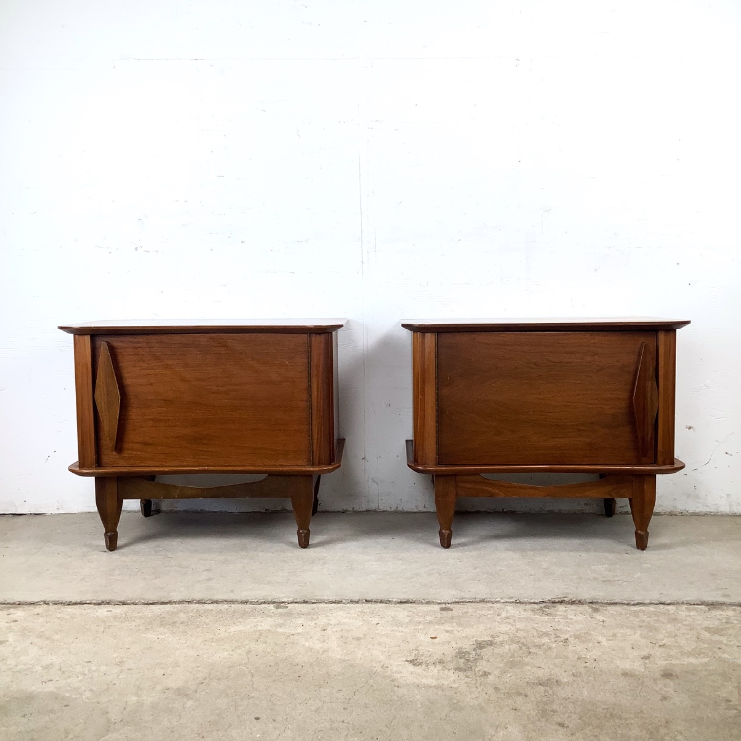 Mid-Century Walnut Cabinet Nightstands – Pair - image-1