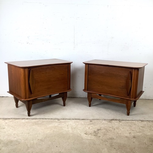 Used Mid-Century Walnut Cabinet Nightstands – Pair for sale on AptDeco