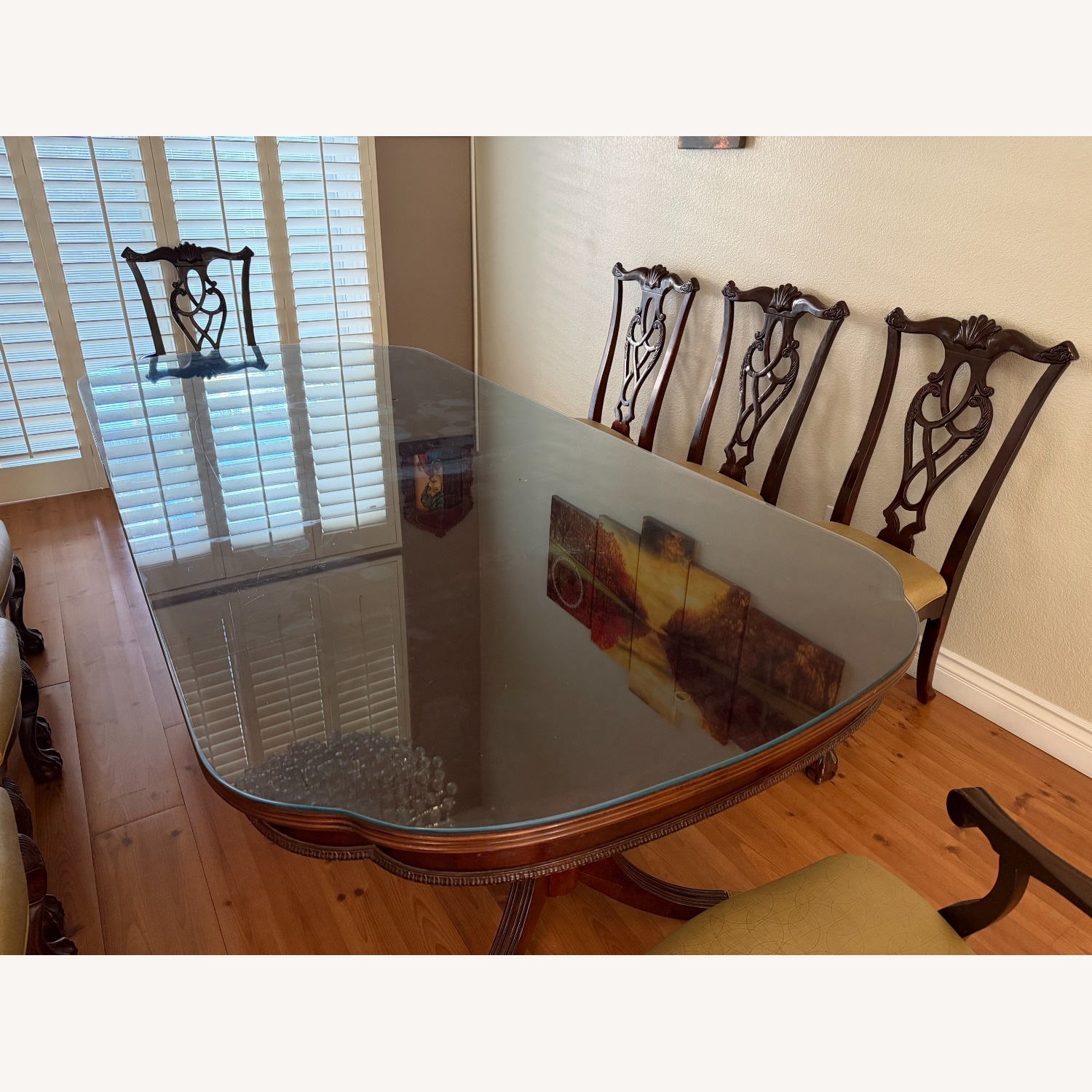 8 Seater Dark Wooden Table with Glass Cover - image-3