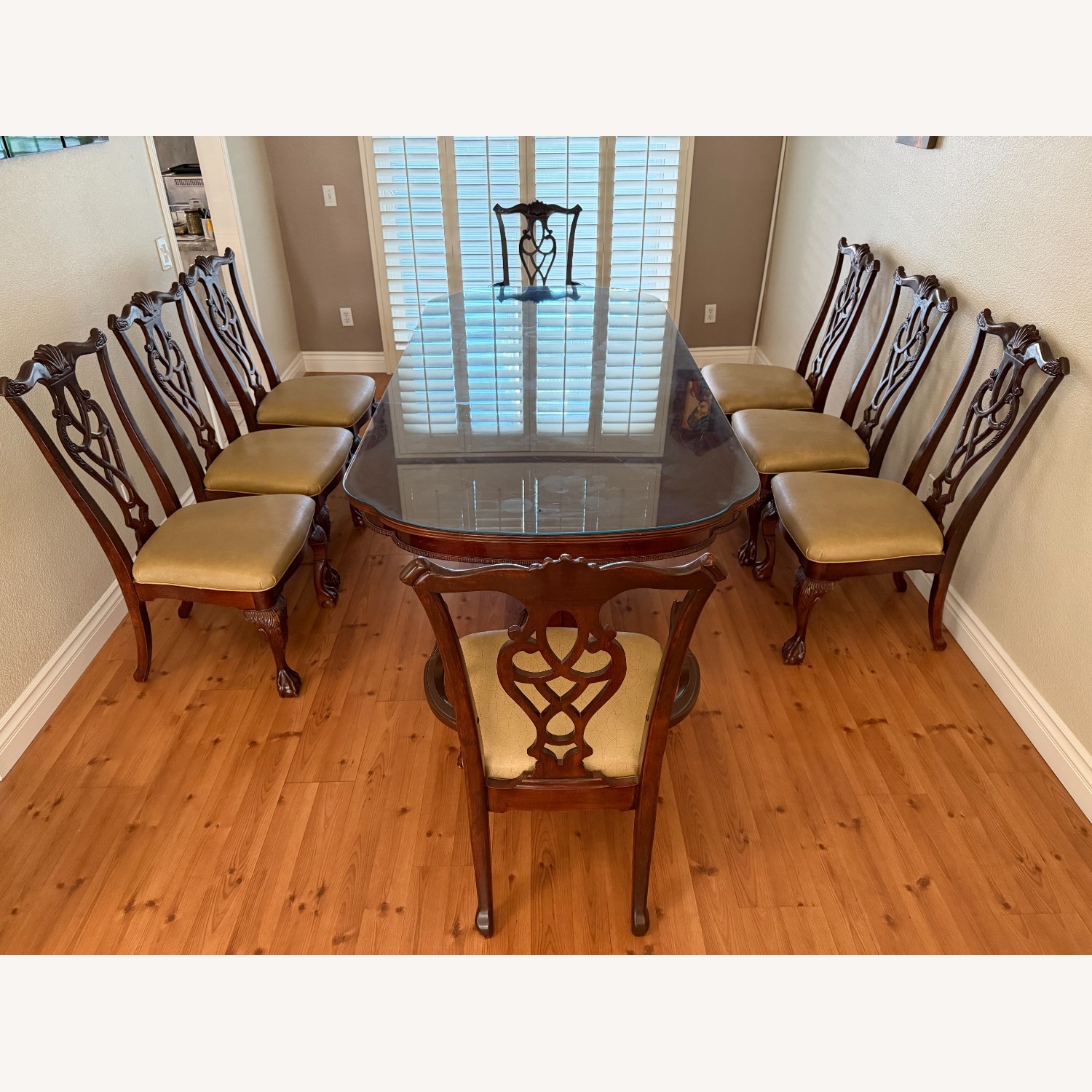 8 Seater Dark Wooden Table with Glass Cover - image-1