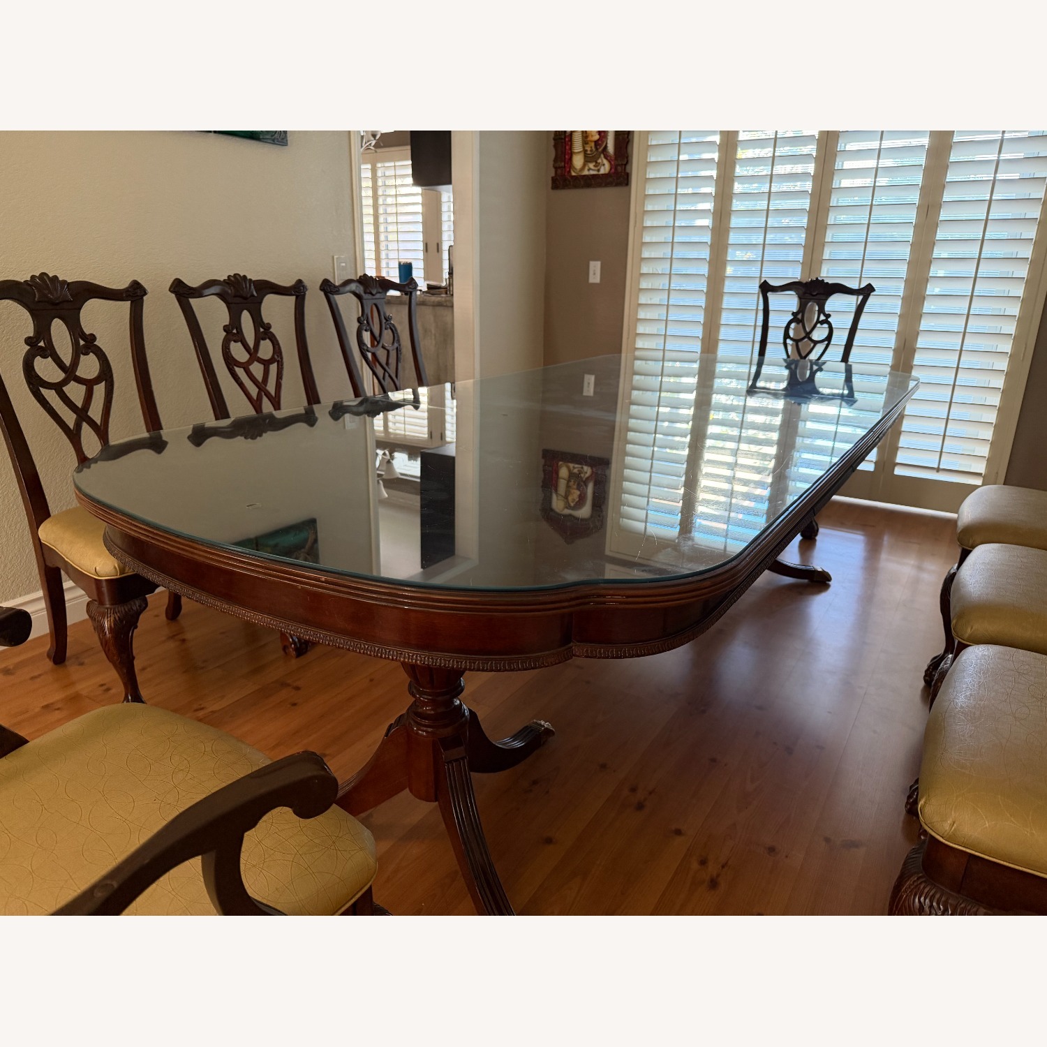 8 Seater Dark Wooden Table with Glass Cover - image-2