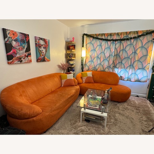Used Vintage 70s Retro Orange Velvet 2 Seater Sofa for sale on AptDeco