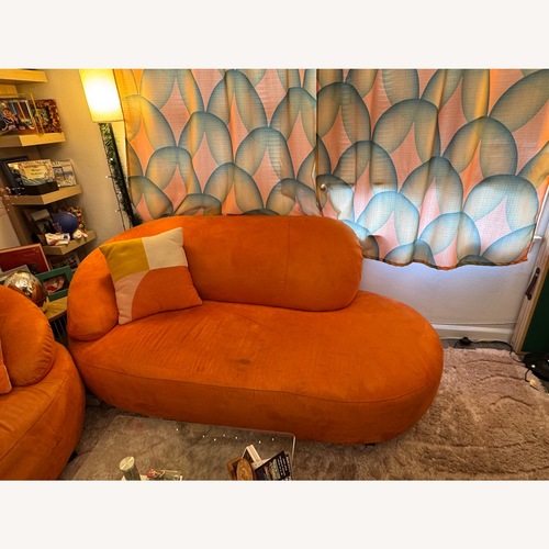 Used Vintage 70s Retro Orange Velvet 2 Seater Sofa for sale on AptDeco