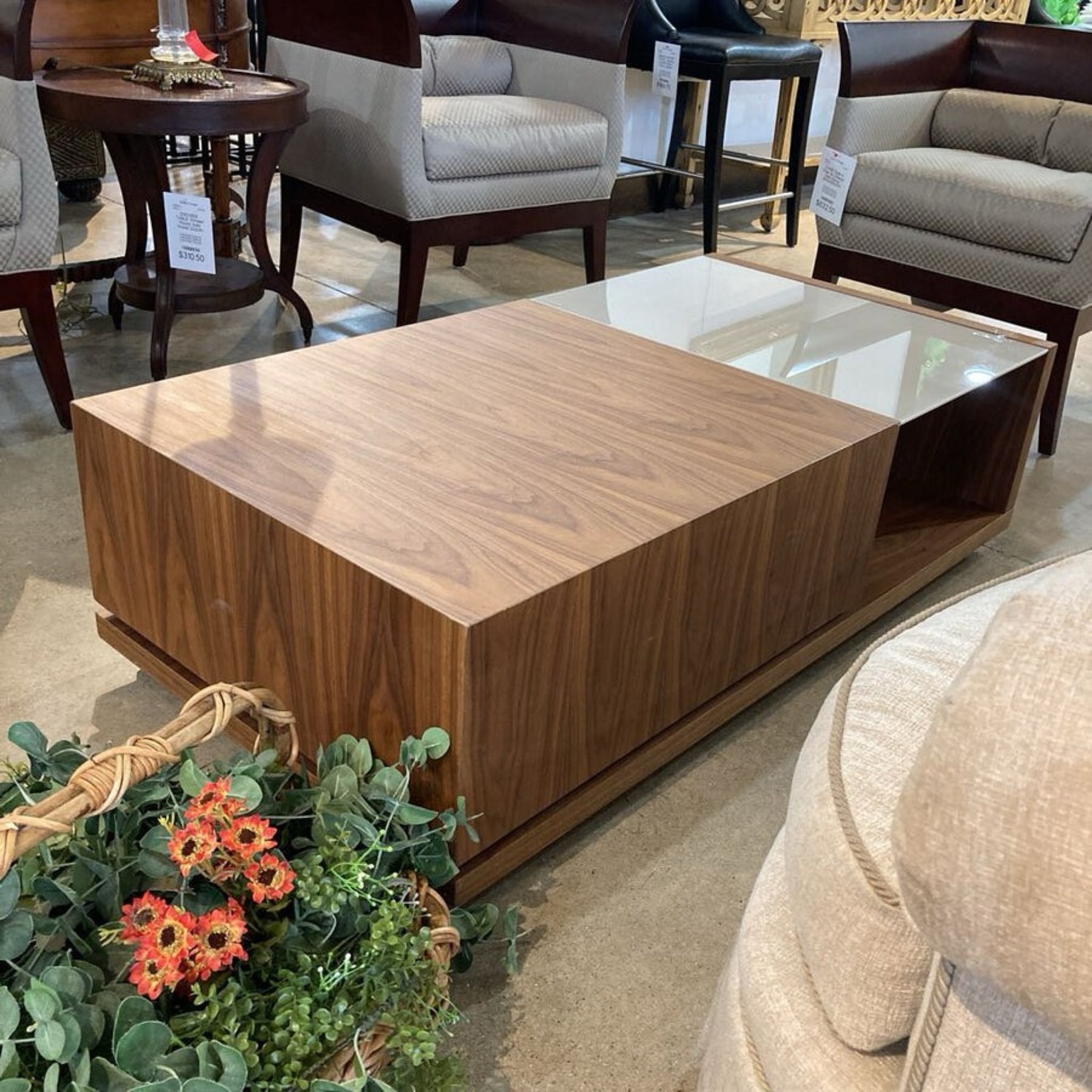 Truman Modern Wood & Glass Coffee Table - image-1