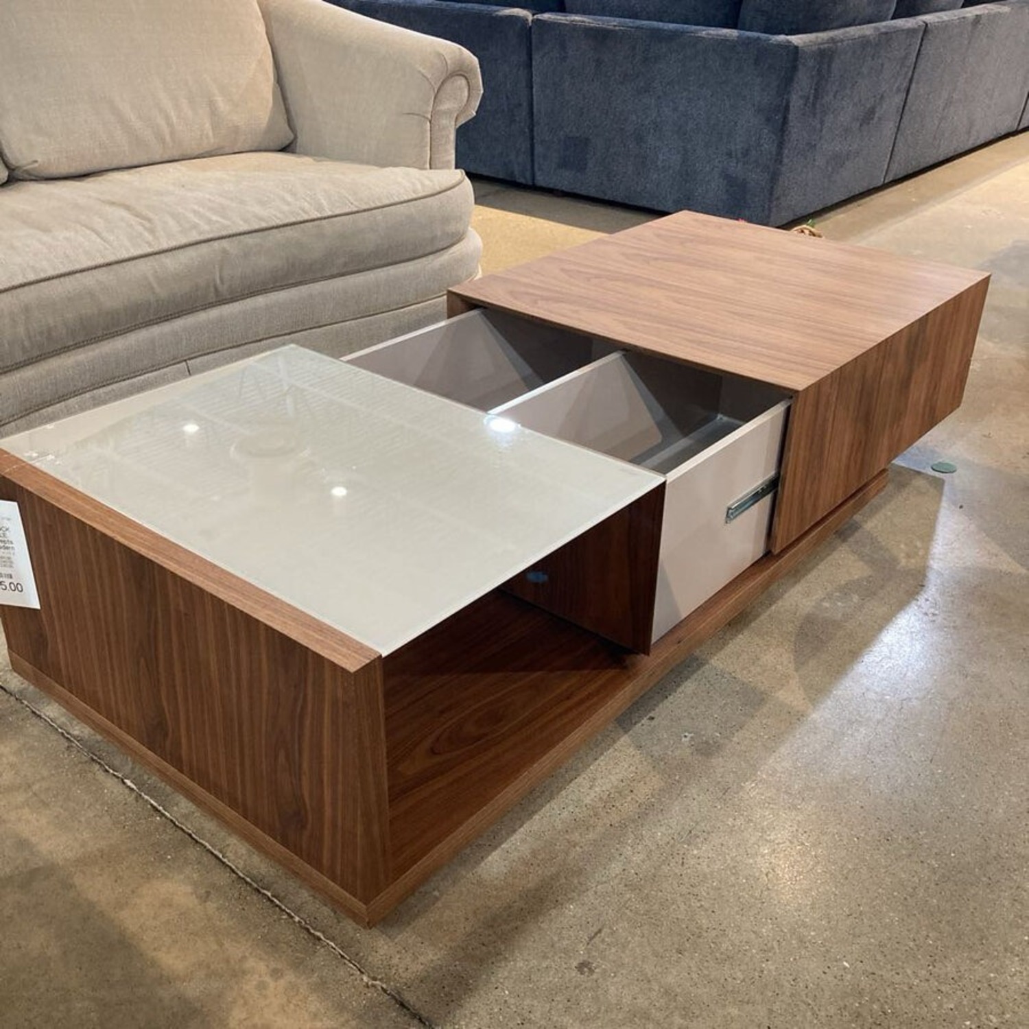 Truman Modern Wood & Glass Coffee Table - image-5