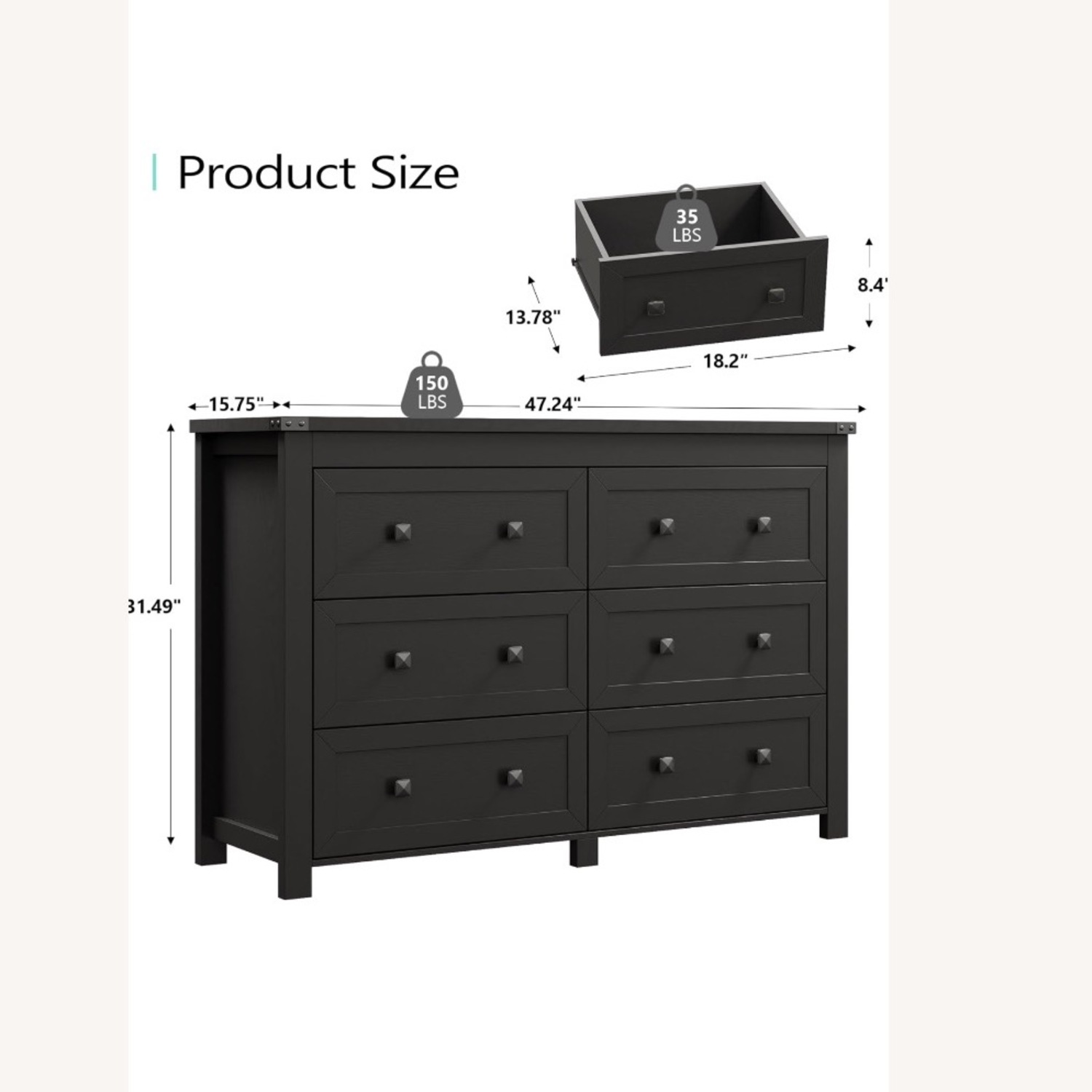  Xixini Black 6 Drawer Dresser  - image-4