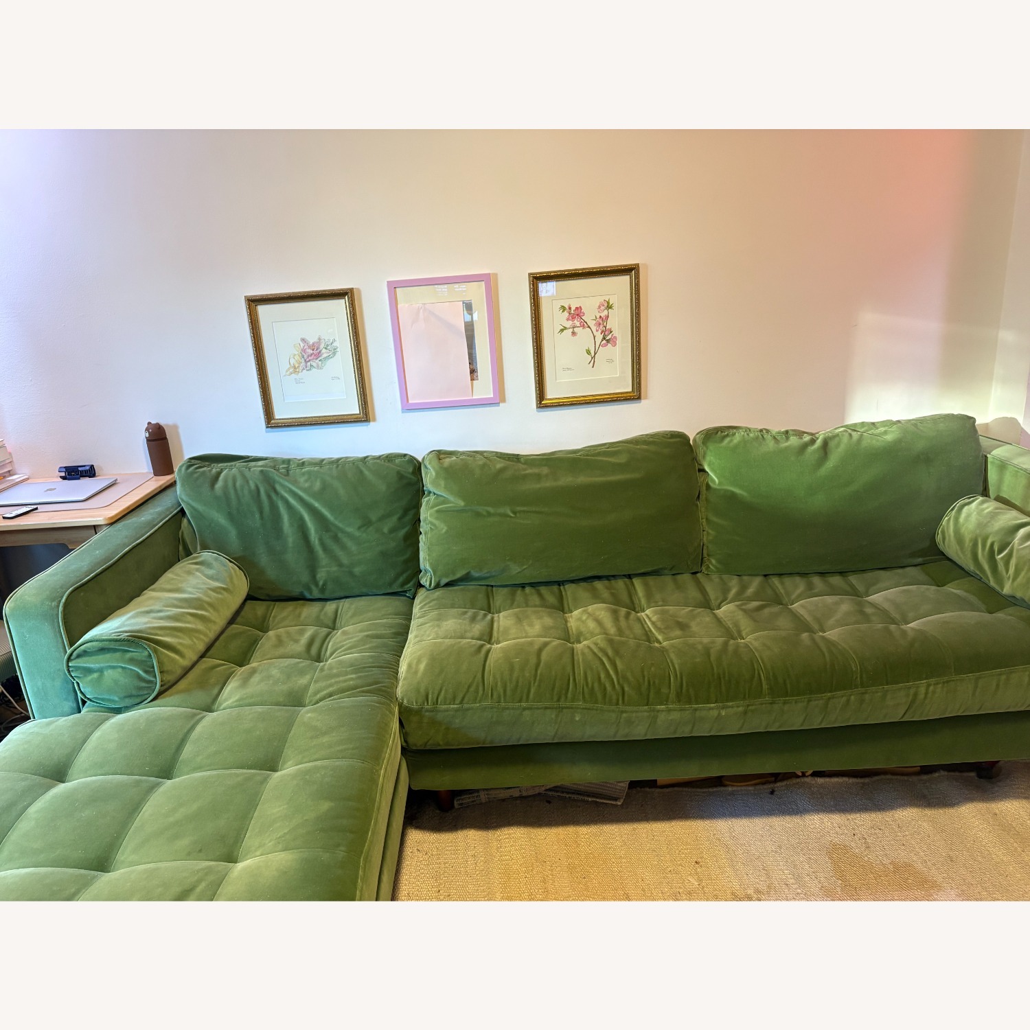 Sven Green Velvet 2 Piece Sectional - image-2