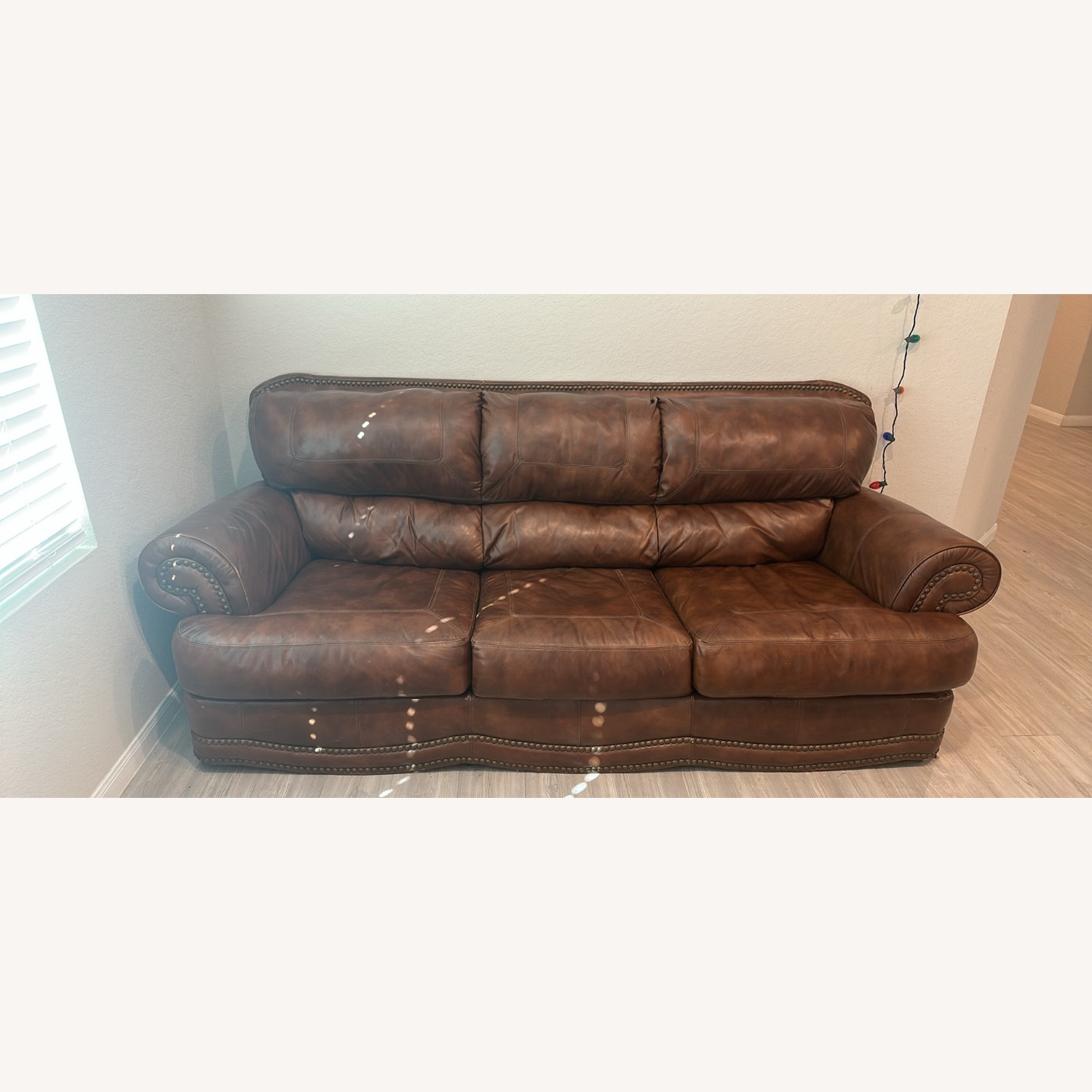 Dark Brown Leather 3+ Seater Sofa - image-1